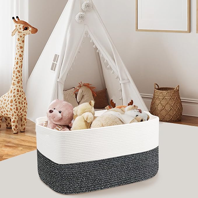 MEGASKET Extra Large Toy Box, 22" x 17" x 12" Rectangle Blanket Basket Living Room, Woven Cotton Rope Baskets for Storage, Soft Toy Storage Organizer Bin Chest, Kids Toy Box fo Living Room - Image 5