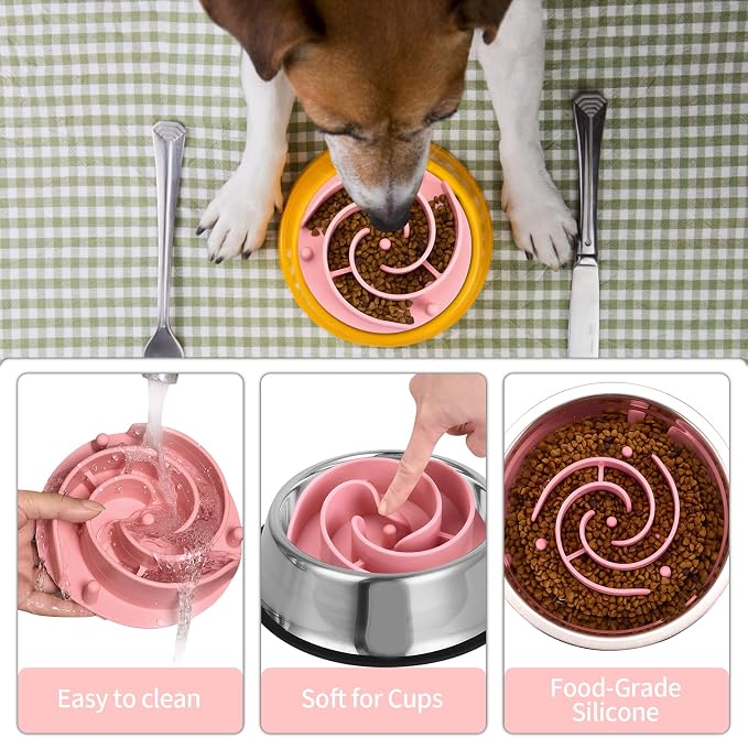 Slow Feeder Dog Bowls Insert, Bestalk Soft Silicone Slow Eating Feeder Insert with Suction Cups for Small, Medium and Large Dogs, Fit into Basic and Elevated Dog Bowls, Pink - Image 4