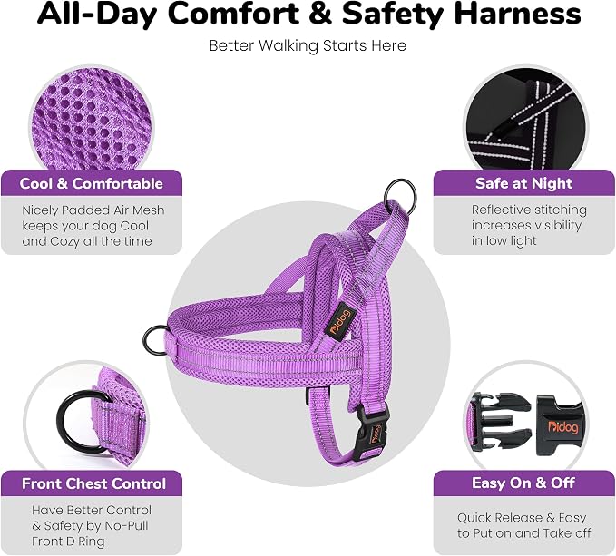 No Pull Dog Harness for Small Dogs, Breathable Mesh Padded, Purple, S | Quick Fit, Easy On and Off, Lightweight, Reflective Vest Harness for Night Safty, Easy for Walking and Training, Chest 18-22" - Image 6