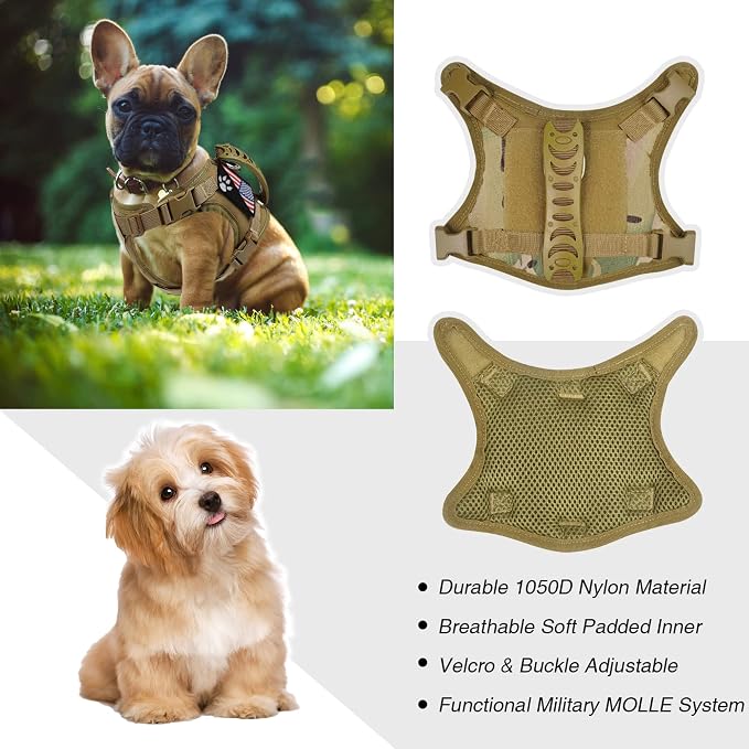 Tactical Dog Harness Tactical Puppy Vest with Rubber Handle K9 Military Adjustable Pet Vest Harness for Outdoor Training XS Dog Harness (Camouflage Harness) - Image 3