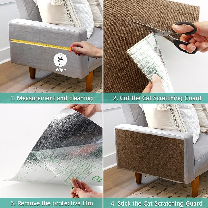 Cat Scratch Furniture Protector for Couch, Wall & Door Guard, Trimmable Self-Adhesive Scratch Pad, DIY Climbing Mat, Deterrent, Scratching Post Replacement (118''x15.8'', Brown) - Image 5