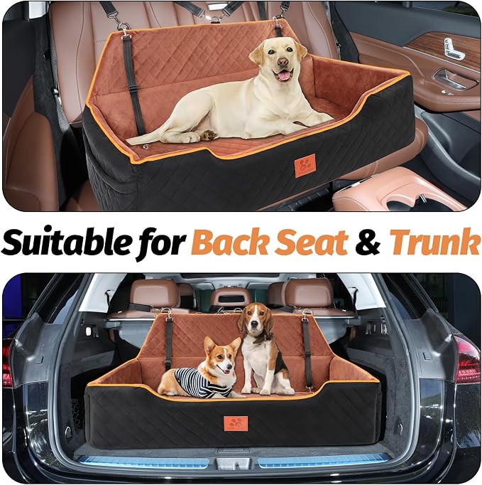 XIEEAOZEE Large Dog Car Seat for Pets Under 100 lbs, Backseat Dog Car Bed | Washable Pet Booster Seat for 2 Medium Dogs, Pet Travel Seat with Storage Pockets, Safety Belts - Image 2