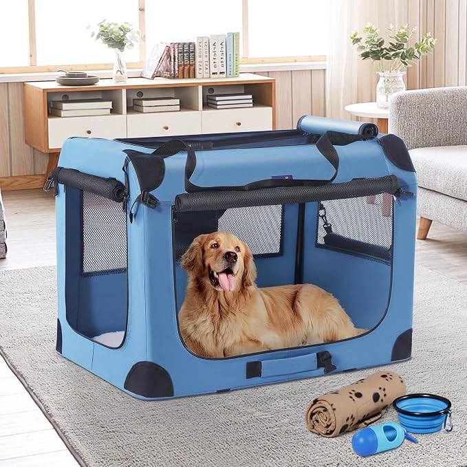 Petprsco Collapsible Dog Crate, 40 inch Portable Dog Crates for Large Dogs | Large Soft Foldable Dog Crate & Kennel for Travel, 3-Door with Sturdy Steel Frame & Durable Mesh Windows, Indoor/Outdoor - Image 7