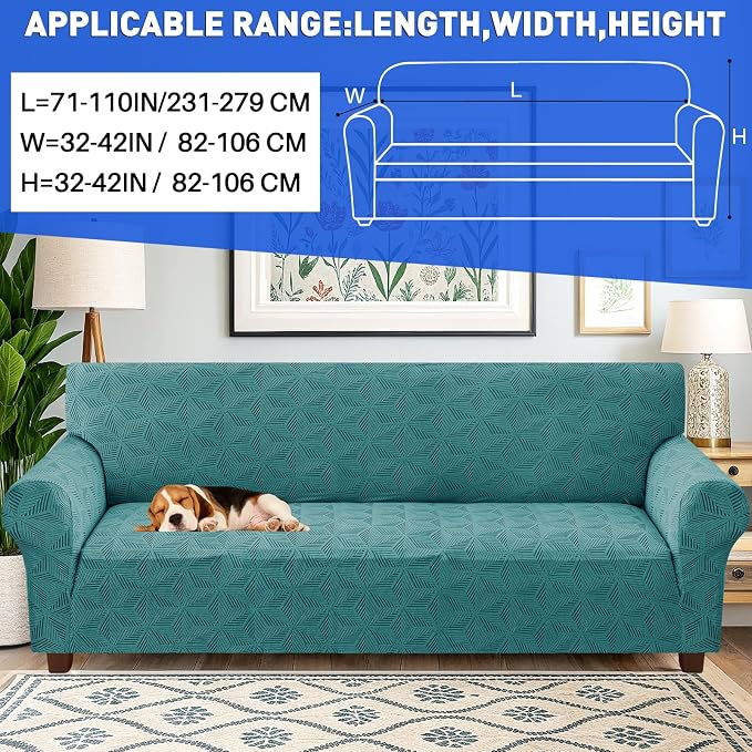 YEMYHOM 1 Piece Stretch Oversized Couch Covers for 4 Seat, Jacquard Extra Large Sofa Cover with Non-Slip Elastic Bottom, Thickened Slipcover Furniture Protector for Dogs Pets (X-Large, Peacock Blue) - Image 2