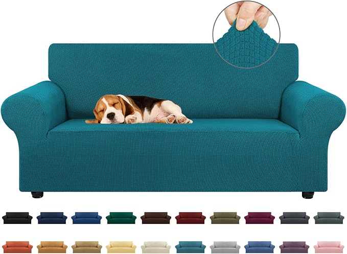 KEKUOU Stretch Loveseat Couch Cover, 2 Cushion Couch Slipcover,Peacock Blue | 1-Piece Washable Sofa Cover Pet Friendly (55"-78") Furniture Protector Soft Jacquard, Elastic Bottom for Dogs & Kids by KEKUOU