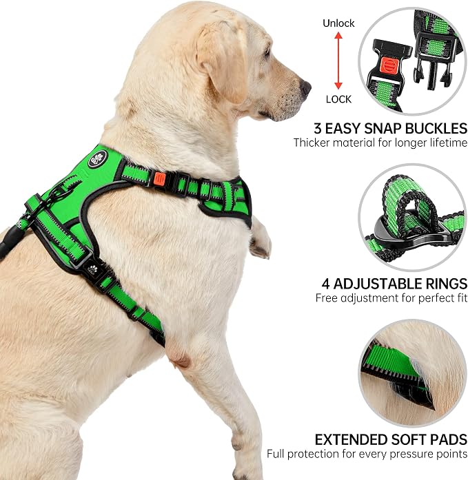 NESTROAD No Pull Dog Harness,Adjustable Oxford Dog Vest Harness with Leash,Reflective No-Choke Pet Harness with Easy Control Soft Handle for Large Dogs(X-Large,FluorescentGreen) - Image 4