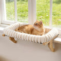 Zoratoo Cloud-Soft Wooden Cat Window Sill Perch with Zipper Cushion,M White | 21.7’’x18’’, Removable for Machine Wash, Fluffy Plush Bolster, Sturdy Metal Frame for Large Cats up to 40lbs, Easy to Adjust by Zoratoo