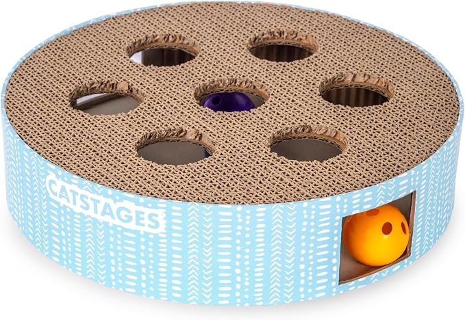 Catstages Scratch N' Hunt Interactive Cat Puzzle Toy with Scratcher, 11" | 7 Hunting Holes, 3 Balls, Corrugated Scratching Pad for Nail Care, Engages Hunting Instincts, Enrichment for Cats & Kittens by Catstages