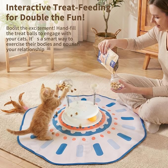 MOHAYA Interactive Cat Toy 5-in-1, Smart Automatic Cat Toys for Bored Indoor Cats, Motion & Sound Activated Toy with Fluttering Butterfly, Moving Feather, Track Balls & Slow Feeder Treat Dispenser - Image 4