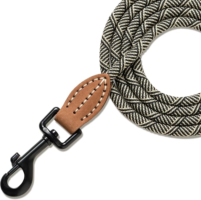 Mile High Life Dog Leash with Genuine Leather-Wrapped Ends, 4/5/6FT | Tangle-Free 360° Swivel Clasp Heavy Duty Rope Leash | Small Medium Large Dogs | Daily Walking (White Beige, 48 Inch, 1/3") - Image 8
