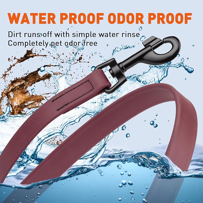 Dogline Biothane Waterproof Dog Leash Strong Coated Nylon Webbing with Black Hardware Odor-Proof Easy to Clean High Performance for Small or Large Dogs Made in USA 4 or 6 ft Lead, Merlot Burgundy - Image 6