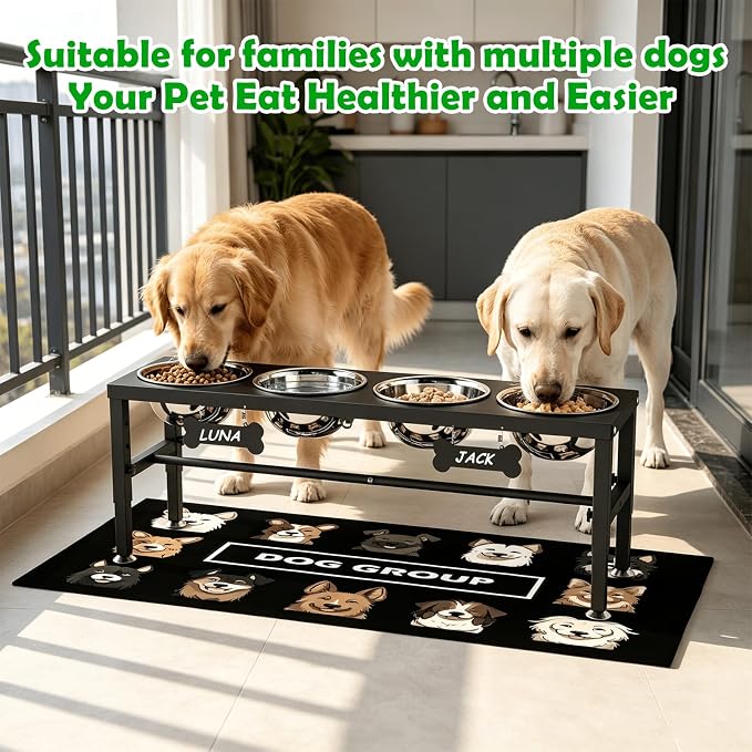 SHAINFUN Adjustable Height Dog Bowl Stand with 4 Bowls for Multi-Dog Homes– Elevated Dog Bowls for Large Breeds with Anti-Slip Mat, Raised Feeding Station with Stainless Steel Bowls - Image 3