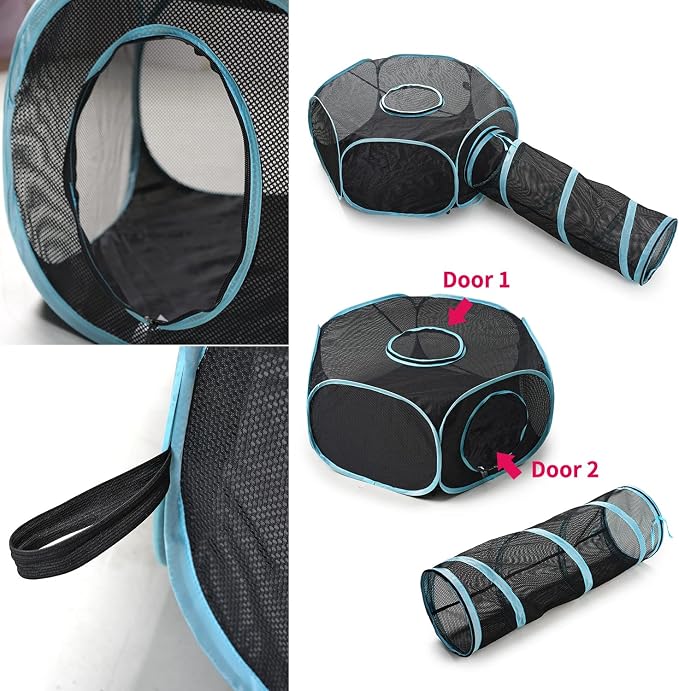 INTURN Cat Furniture Tent for Indoor and Outdoor Playpen Portable Cat Tunnels, Outdoor Kennel (Hexagon + Tunnel) - Image 3
