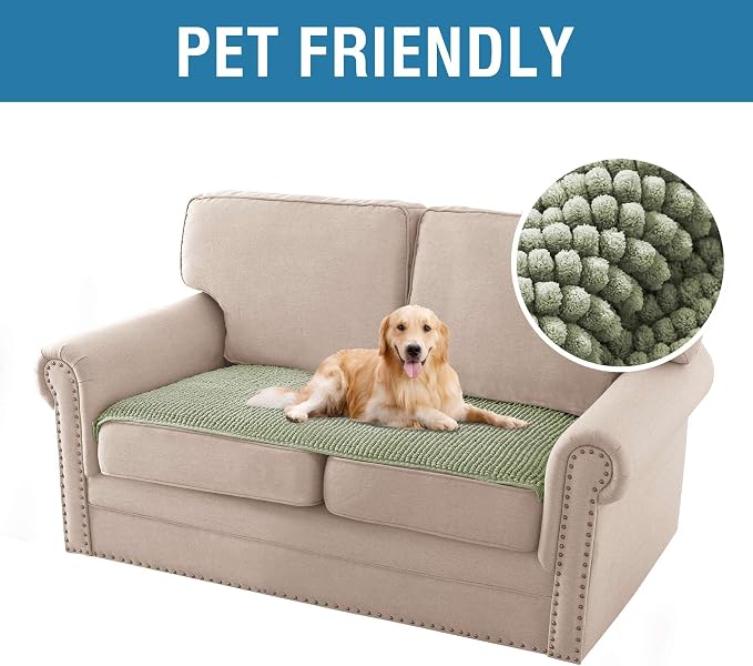 H.VERSAILTEX Plush Chenille Couch Cover for 3 Cushion Couch Anti Slip Washable Sofa Slipcovers Soft and Durable Furniture Protector for Dogs Cats Kids (27.5" x 59", Sage) - Image 2