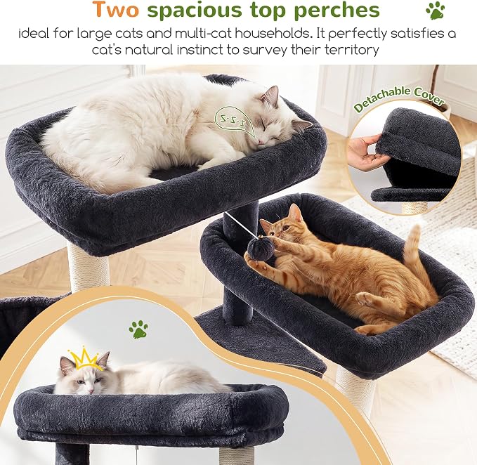 Globlazer 79in Heavy Duty Cat Tree for Large Cats, S79, Beige | Tall Cat Tower with 6 Scratching Posts, Cat tree for Indoor Cats Large Adult with 2 Perches, 2 Baskets, 2 Spacious Caves - Image 4