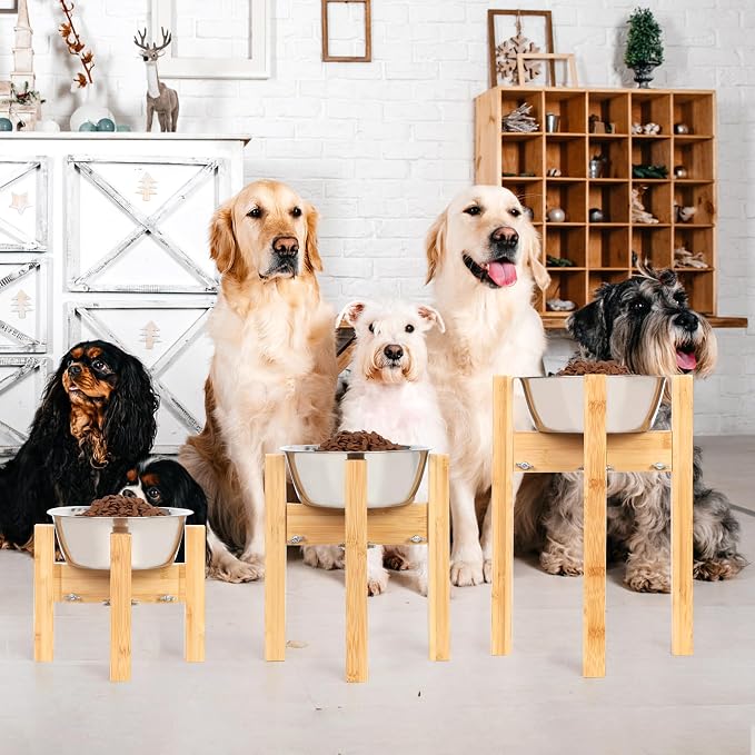 Elevated Dog Bowl Stand Adjustable Dog Food Holder 14”H Large Bamboo | 14” Elevated Dog Bowl Stand, Large Dogs, Adjustable, Fits 8”-11” Bowls, Single Bowl Holder, Natural Bamboo, Classic - Image 9