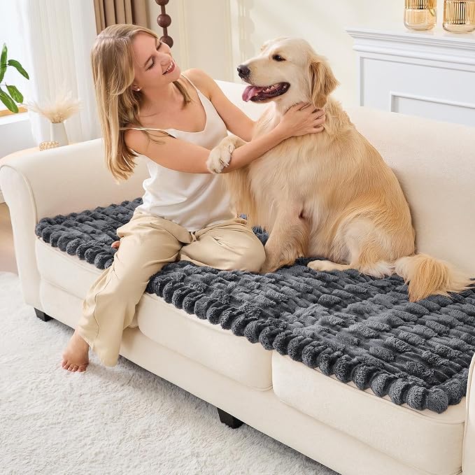 Waterproof Dog Couch Cover, Non Slip Pet Sofa Protector, Thick Fuzzy Couch Cover for Dogs, Machine Washable Furniture Protector, Scratch Resistant Pet Couch Mat(Dark Gray, 28" x 71"/70 x 180cm) - Image 9