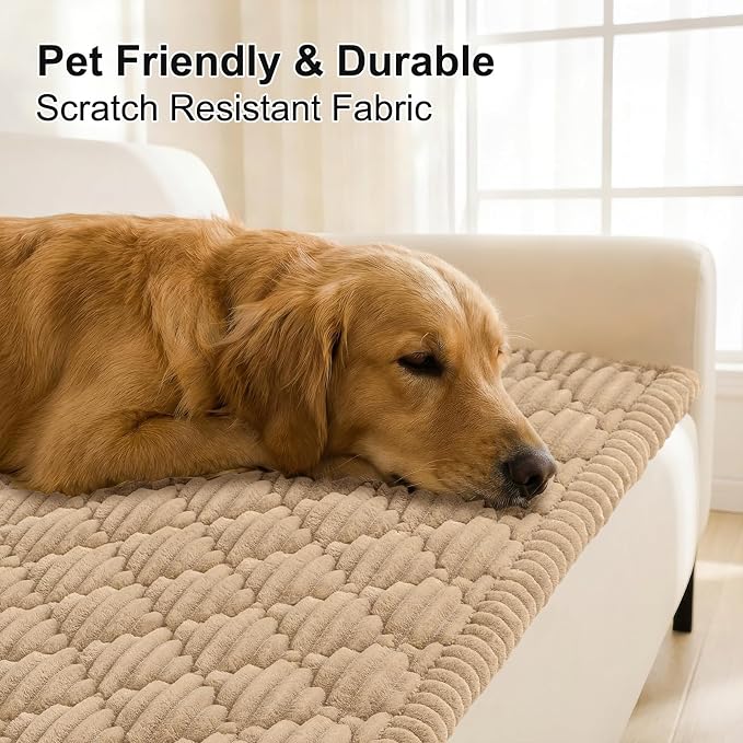 Smiry Couch Cover for Dogs Washable, Non Slip Fuzzy Pet Sofa Protector | Soft Thick Furniture Cover for Sofa, Loveseat and Sectional, Scratch & Pet Hair Resistant (Khaki, 27.6" x 70.9") - Image 3