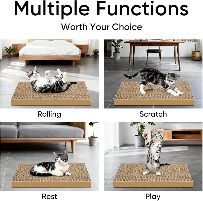 Cat Scratcher 6-Pack Refills, Large Cardboard Pads for Indoor Cats | Recyclable Corrugated Cardboard Pads, Ideal for Daily Scratching and Furniture Protection, Premium Scratch Pad for Kittens - Image 5