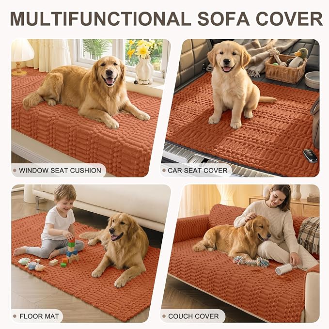 Smiry Waterproof Couch Covers for Dogs Washable, Non Slip Pet Sofa Cover | Plush Scratch Resistant Flannel Furniture Protector for Dogs, Rust, 36" x 82.7" - Image 10