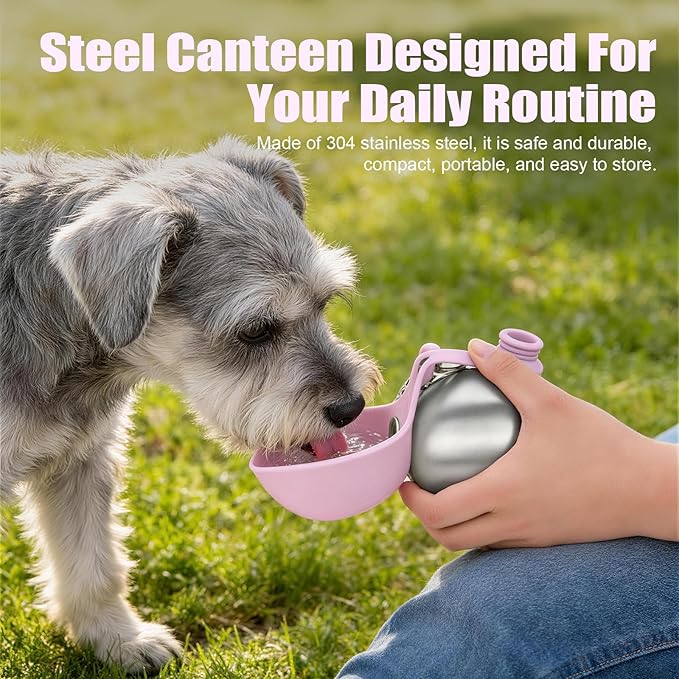 Portable Dog Water Bottle 10oz Stainless Steel Travel Dog Water Dispenser with Bowl No-Spill Puppy Water Bottle for Walking Hiking Small Dog Water Bottle - Image 6