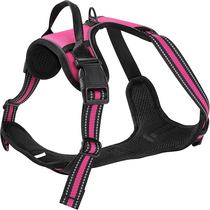 Hot Pink No-Pull Dog Harness with 2 Leash Clips，Soft Padded Vest for Large Dog, Adjustable Reflective Dog Vest Easy to Put on and Take Off, (Neck: 17"~24", Chest: 24"~32",Hot Pink L) - Image 3