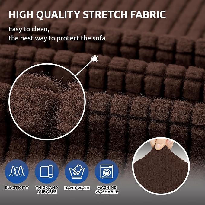 KEKUOU Stretch Couch Covers for Sofa, 3 Cushion Couch Slipcover,Chocolate | 1-Piece Washable Sofa Cover Pet Friendly(78"-94") Furniture Protector Soft Jacquard, Elastic Bottom for Dogs & Kids - Image 5