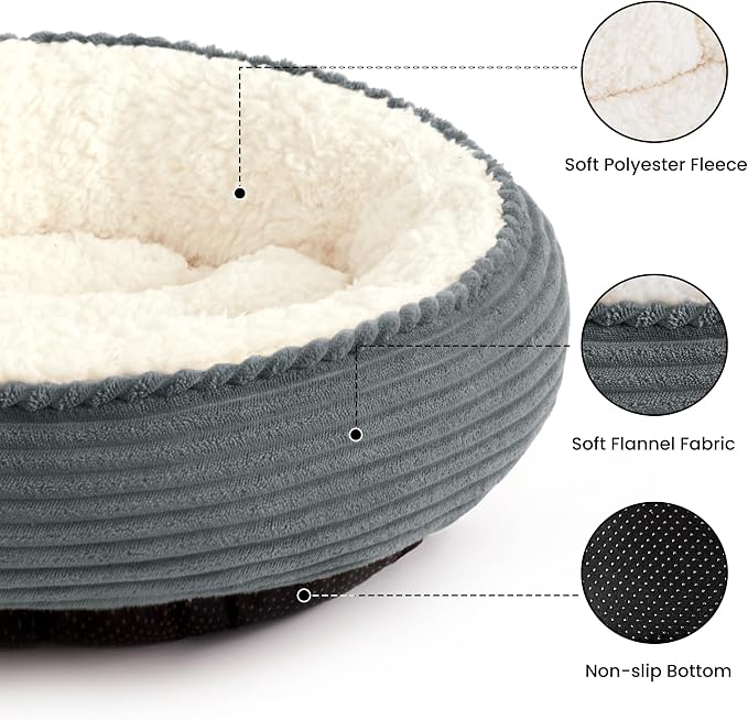 Love's cabin Round Donut Cat and Dog Cushion Bed, 24in Pet Bed for Small or Medium Dogs, Anti-Slip & Water-Resistant Bottom, Soft Durable Fabric Pet Beds, Washable Calming Cat Bed Bluish Grey - Image 2