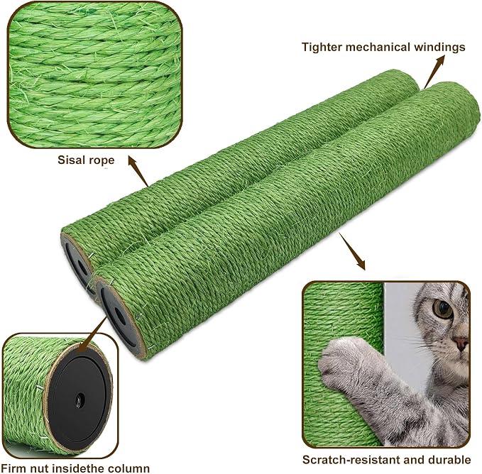 Cat Scratching Post Replacement for Cactus Cat Tree & Tower, Green 4 PCS 15.7in, Natural Sisal Replacement Parts with M8 Screws, Cute Green Cat Tree Refurbishment - Image 3