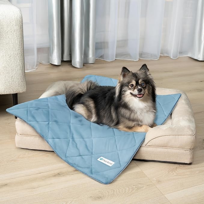 PetAmi Premium Cooling Dog Blanket | Lightweight Fluffy Pet Throw Blanket Bed Cover for Dogs, Cat, Puppies | Pet Blanket Furniture Protector Couch Sofa | Reversible Fuzzy Cozy | 24x32, Dusty Blue - Image 2