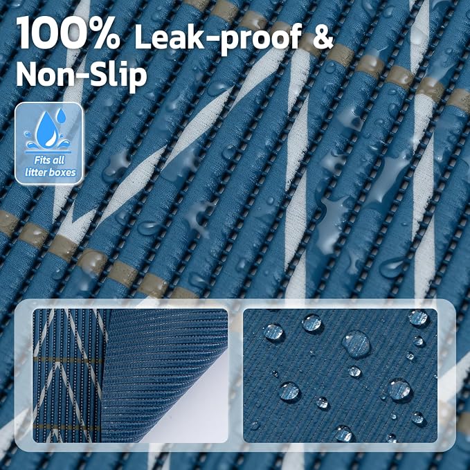Cat Litter Mat, 40"x25" Jumbo Foam Litter Box Mat | Extra Large Coverage, Soft on Paws, Trimmable Design, BPA-Free Foam, Leak-Proof, Machine Washable, Navy Chevron - Image 6