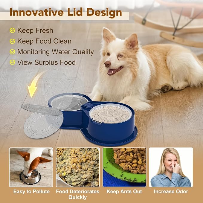 Newget 304 Stainless Steel Dog Bowl Set with Lids, 24oz Foldable Pet Dishes | Dual Food & Water Pet Bowl, Anti-Skid, Keeps Food Fresh, Easy to Install, for Small - Large Dogs/Cats - Indoor & Outdoor Use - Image 3