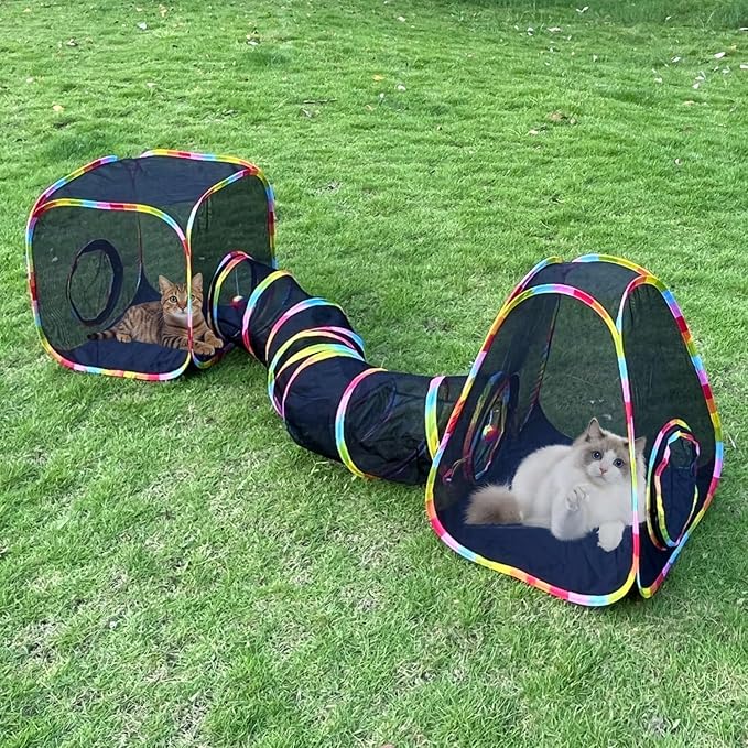 Outdoor Cat Enclosures, Cat Tunnels Catio Tents Cubes for Indoor Cats with Play Ball, Collapsible Outside Playpen Tunnel for Kitty, Rabbit, Puppy and Small Animals by GONPETGP
