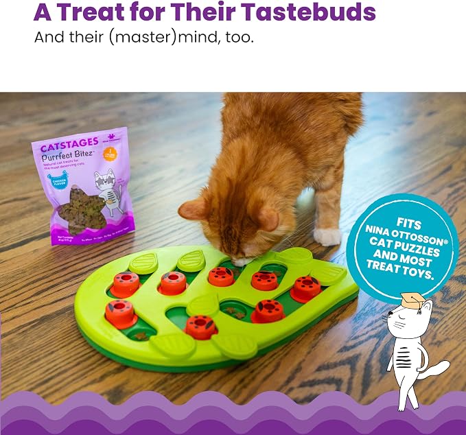 Catstages by Nina Ottosson Purrfect Bitez Natural Crunchy Cat Treats for Puzzles, Toys, Feeders, & Training, USA-Made, Real Chicken Flavor, 4oz - Image 4