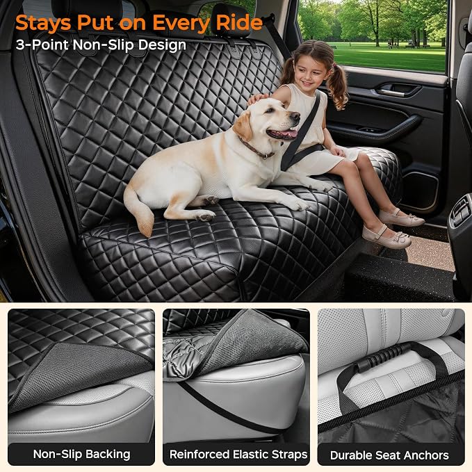 URPOWER Dog Car Seat Cover for Back Seat, Waterproof PU Leather | Non-Slip, Scratch-Resistant Rear Bench Seat Protector for Dogs, Easy to Clean, for Full-Size SUVs & Pickup Trucks - Image 5