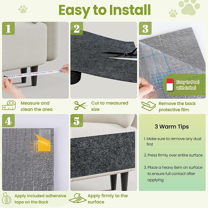 Cat Scratch Couch Furniture Protector, 78.7" x 15.8" Cat Scratcher Pad | Deterrent from Cats Claws Scratching, DIY Sisal Carpet Cat Proof Couch Cover Replacement for Indoor Sofa Wall Door, Dark Grey - Image 7