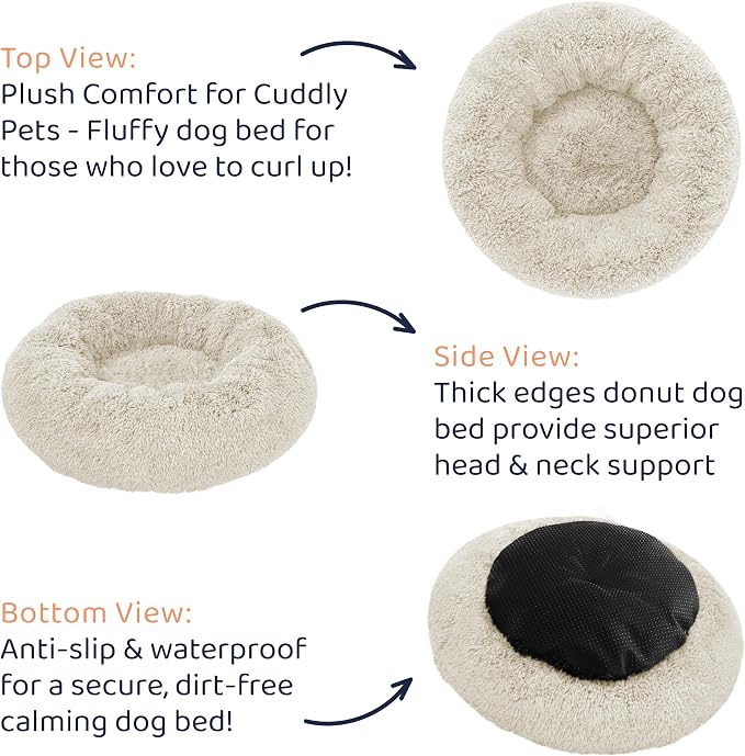 Donut Dog Bed - Premium Comfort for Anxiety Relief - Fluffy & Calming Design with Ultra-Plush Support | Cozy Round Dog Bed with Super Soft Circle Style (Cream, Small) - Image 6