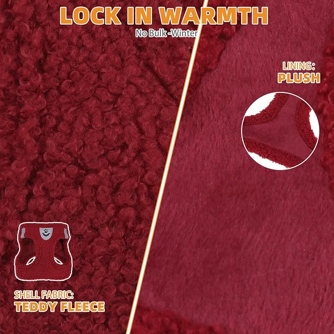 KOOLTAIL Christmas Plush Small Dog Harness and Leash Set, Warm Fleece No Pull Puppy Vest for Winter, Lightweight Reflective Step in Pet Harness for Medium Sized Dogs Boy Girl Outdoor Walking, Red M - Image 4
