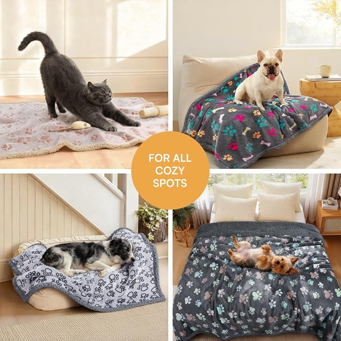 Luciphia Waterproof Dog Blanket Reversible Sherpa Fleece for Small Dogs Cat | Soft Print Pet Blanket Washable Pee Proof, Furniture Protector for Couch Sofa Bed Car, Cozy Throw (40" x 28", Grey) - Image 4