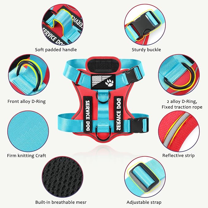 Service Dog Harness, Reflective Dog Vest Harness with 5 PCS Patches, Adjustable Soft Oxford Pet Harness, Inner Layer Mesh, Easy to Control for Small Medium Large Dogs - Image 2