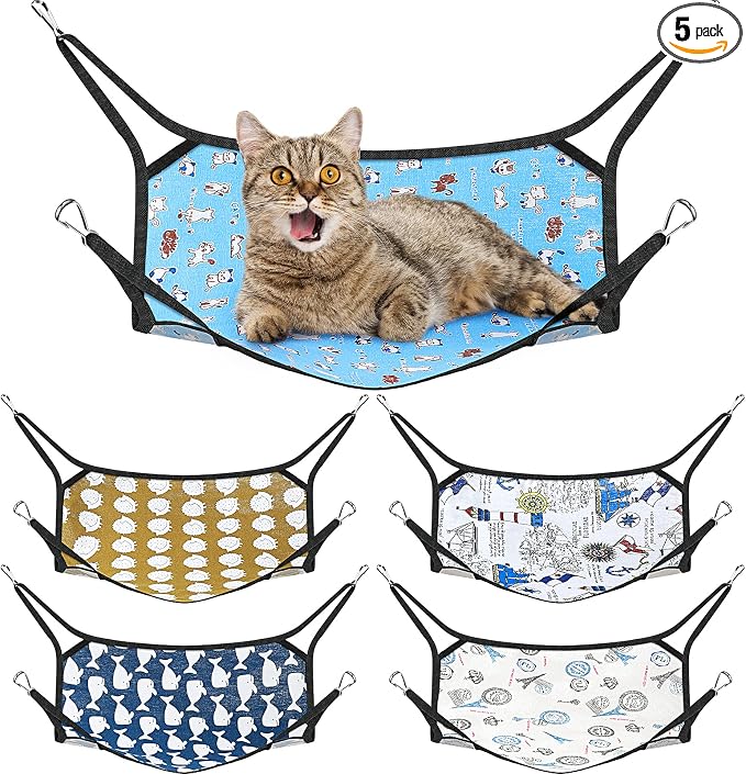 Shappy 5 Pcs Pet Hammock for Cage Hanging Pet Hammock Bed with Metal Hooks Cats Ferret Soft Bed Suitable for Guinea Pig Hamster Gerbil Kittens Cats Cage(Classical) by Shappy