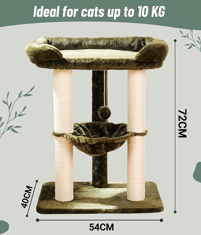 Cat Tree, Cat Scratching Posts with Large Bed for Big Cats | Green, Small Cat Tower, 28" Tall For Window Viewing, 23.6"x15.7" Large Cat Bed, Cat Hammock, Removable Cover, Solid Structure - Image 3