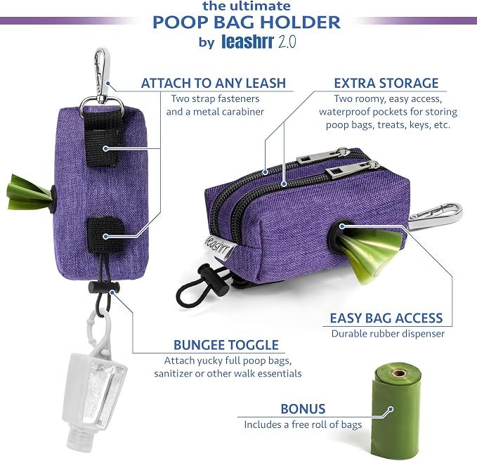 Dog Poop Bag Holder for Leashes and Treat Holder with 2 Waterproof Pouches | Poop Bag Dispenser for Pet Waste Bags and Walking Accessories + 1 Free Roll - Image 2