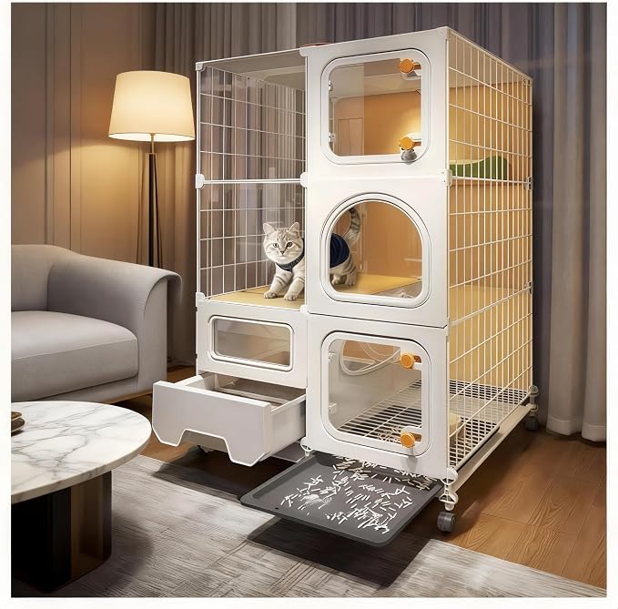 cat cage Indoor with Litter Box, Complimentary Bed, Bowl,Cleaning Three Piece Set,Large cat Enclosure, Cat House with Wheels Outdoor,Small Animal Cage cat Kennel (28″(L) x18.1″(W) x46.1″(H) by Unknown