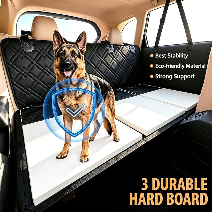 Back Seat Extender for Dogs - Hard Bottom Dog Car Seat Cover for Back Seat Holds 400lbs, Upgraded Waterproof Dog Hammock for Car and SUV, Sturdy Backseat Extender for Dogs (Black) - Image 3