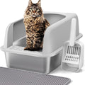 Henkelion Stainless Steel Cat Litter Box with Lid, 20" L x 14.2" W x 11.8" H, Extra Large Litter Box for Big Cats with High Sided, Anti-Urine Leakage, Easy Cleaning, Include Cat Mat and Scoop by Henkelion