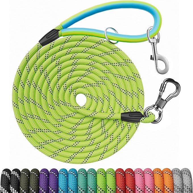 NTR 15FT Training Leash for Dogs, Nylon Rope Dog Leash with 2 Swivel Hooks and Comfortable Padded Handle, Cat Puppy Leash Lead for Small Medium Large Dogs Training, Playing, Camping, or Backyard by NTR
