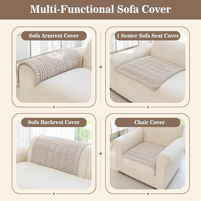 MYSKY HOME Chair Covers, Non-Slip Couch Cover, Oatmeal, 27.6" x 27.6" | Recliner Chair Covers, Soft & Thick Chair Arm Covers Protectors, for Living Room, Pet Friendly, Couch Cushion Covers - Image 3