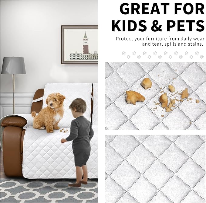 Easy-Going Reversible Couch Cover for 3 Seat Recliner Sofa, White/White | Washable Sofa Slipcover For Dogs, Sofa Cover For Recliner, Furniture Protector Mat, Pet Friendly - Image 3