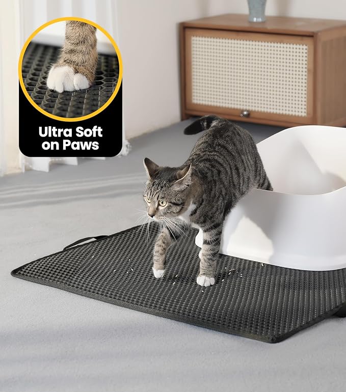 Conlun Cat litter Mat 30"x22", Large Honeycomb Double Layer Waterproof Trapping Waste for Kitty Litter Box, Easy Cleaning Soft on Paws Cat Matt on Floor, Black - Image 5